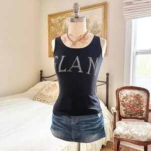 glam‎ rhinestone tank  Y2K Go black rhinestone glam tank top size small